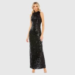 Mac Duggal Black Sequin High Neck Column Gown